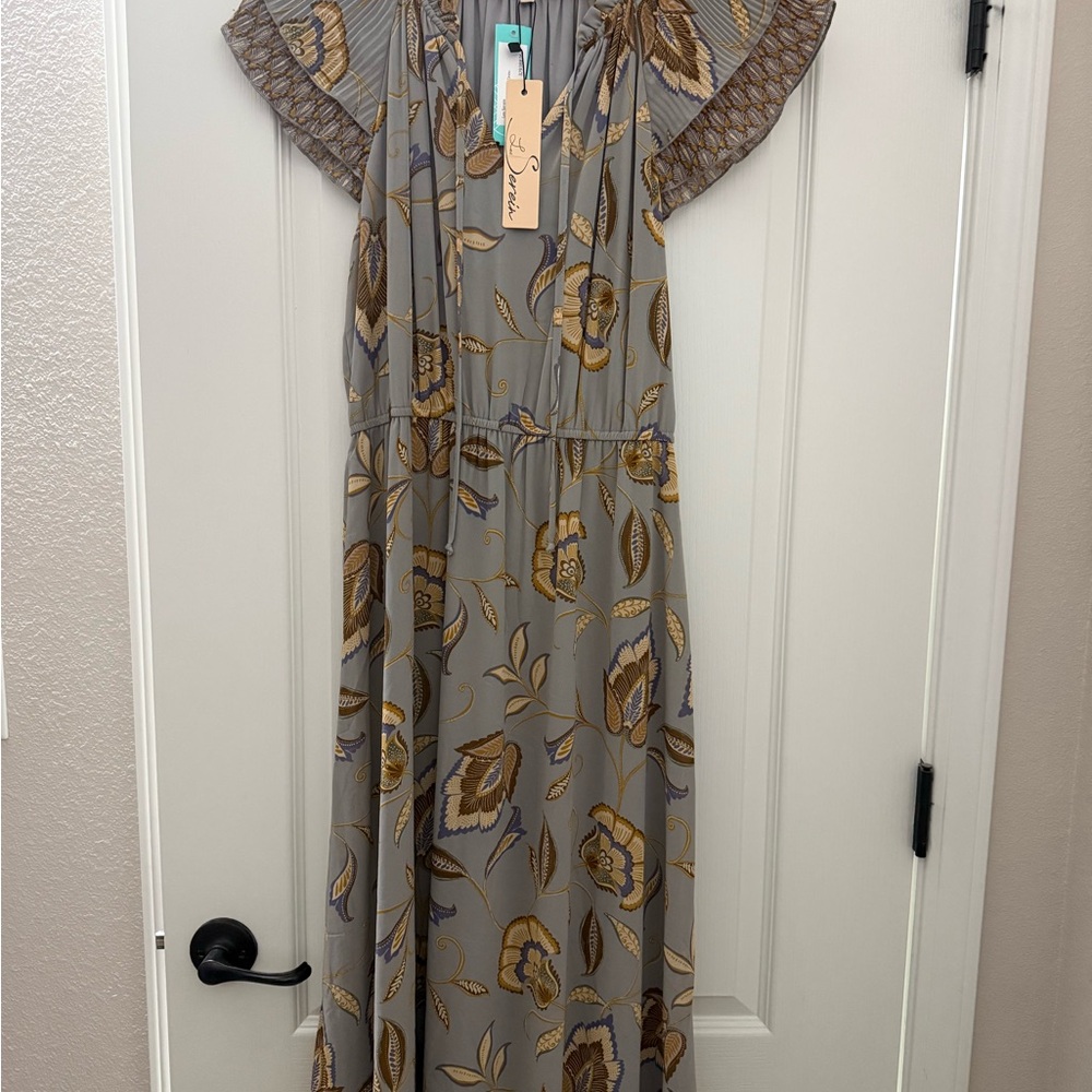 Gray and Brown Floral Maxi Dress